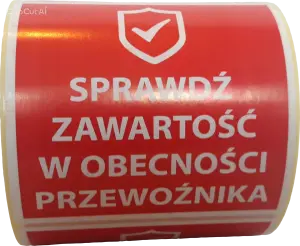 Etykiety ostrzegawcze "Sprawdź zawartość..." 100x100 mm 500 szt.