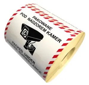 Etykiety ostrzegawcze "Pakowane pod nadzorem kamer" 100x100 mm 500 szt. 